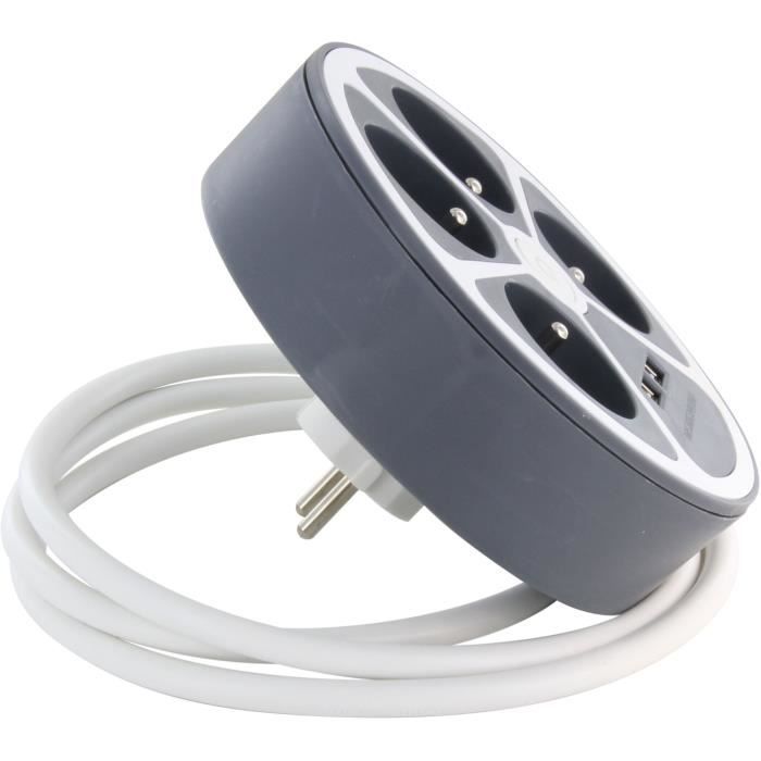 Chacon Multiprise Bureau 16A.250V-Max 3680W 4x16a+2usba Cable 1.5m- Gray color-Likerrupter