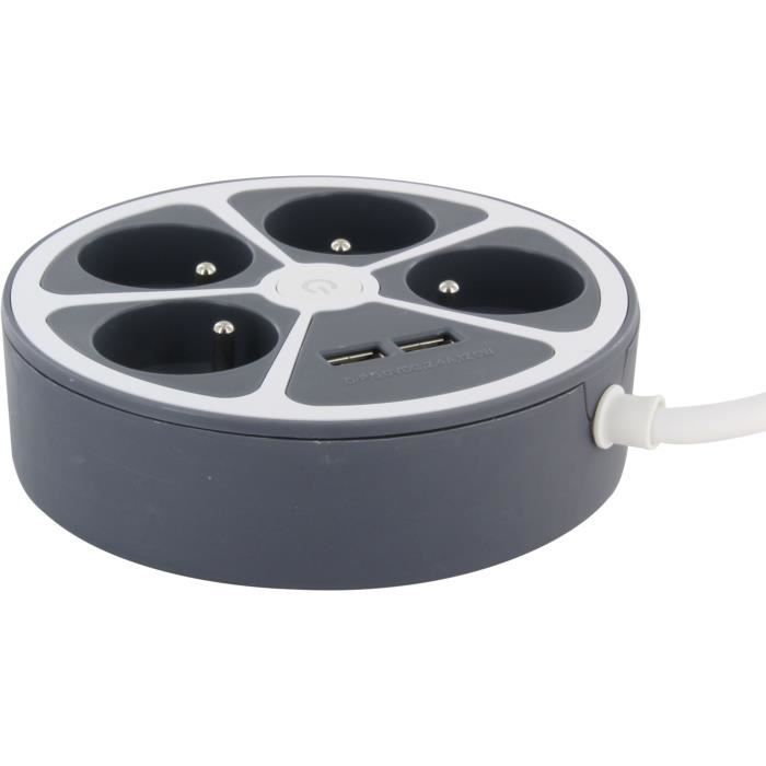 Chacon Multiprise Bureau 16A.250V-Max 3680W 4x16a+2usba Cable 1.5m- Gray color-Likerrupter