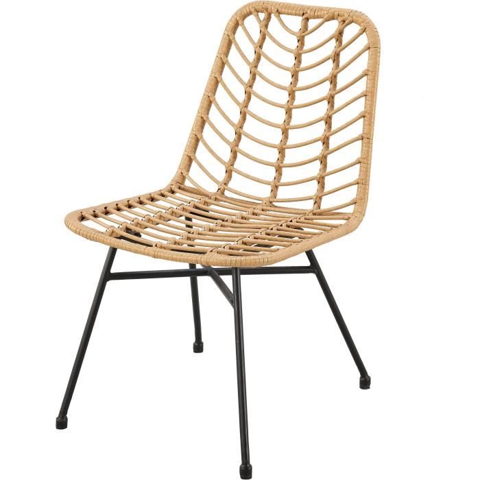Set of 2 garden chairs - Imitation natural rattan - Steel structure - L63.5 x H 86 x D 48 cm
