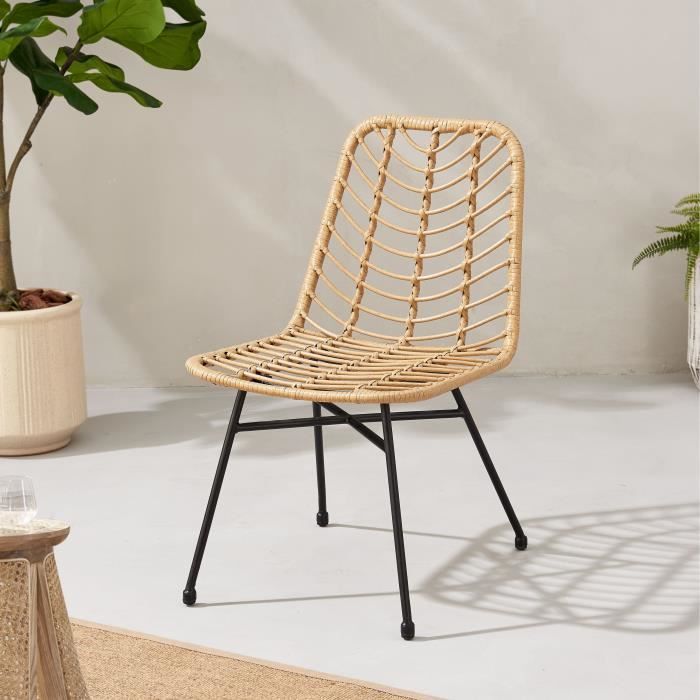 Set of 2 garden chairs - Imitation natural rattan - Steel structure - L63.5 x H 86 x D 48 cm