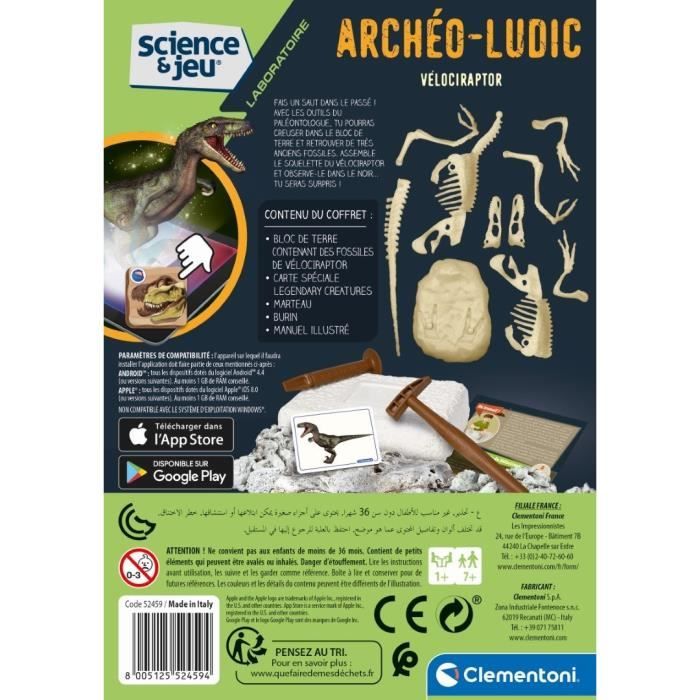 CLEMENTONI Science & Game - Archéo Ludic Vélociraptor - Scientific game