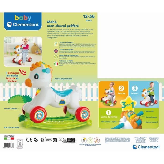Clementoni - Rocking horse and wheels - Mane with intercation buttons - From 1 year old
