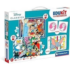 Clementoni - Edukit - Disney - 4 in 1 learning box - 2 puzzles, 1 memo, 1 set of 6 cubes - Made in Italy - Ages 4 and up