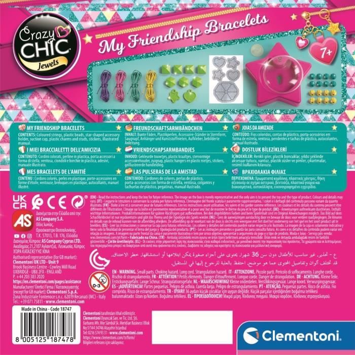 Clementoni Crazy Chic - Friendship bracelet creation box - Beads and threads - Ages 7 and up
