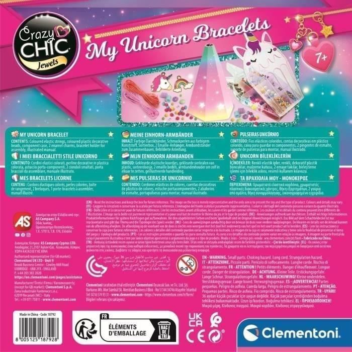 Clementoni - Crazy Chic - Unicorn creative box - Create your own colorful beaded bracelets with charms and pompoms - Ages 7 and up