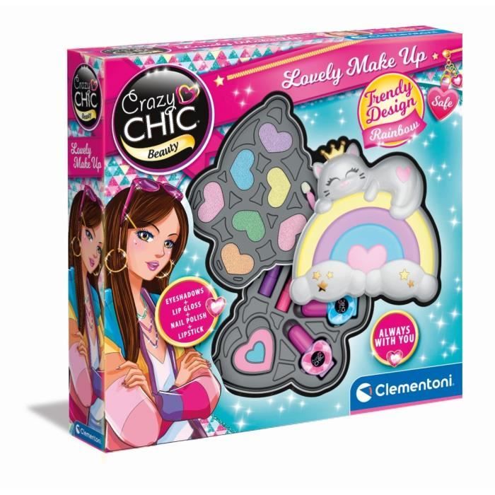 Clementoni - Rainbow Makeup Set - 2 eyeshadow palettes, lipstick and nail polish - Ages 6 and up