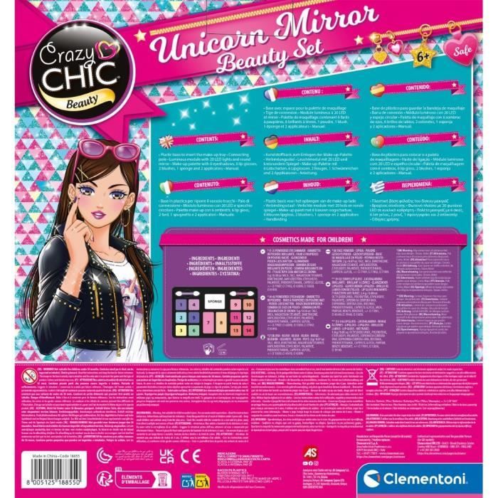 CLEMENTONI - Unicorn makeup mirror - Light ring - Makeup and hair and nail accessories - From 7 years old