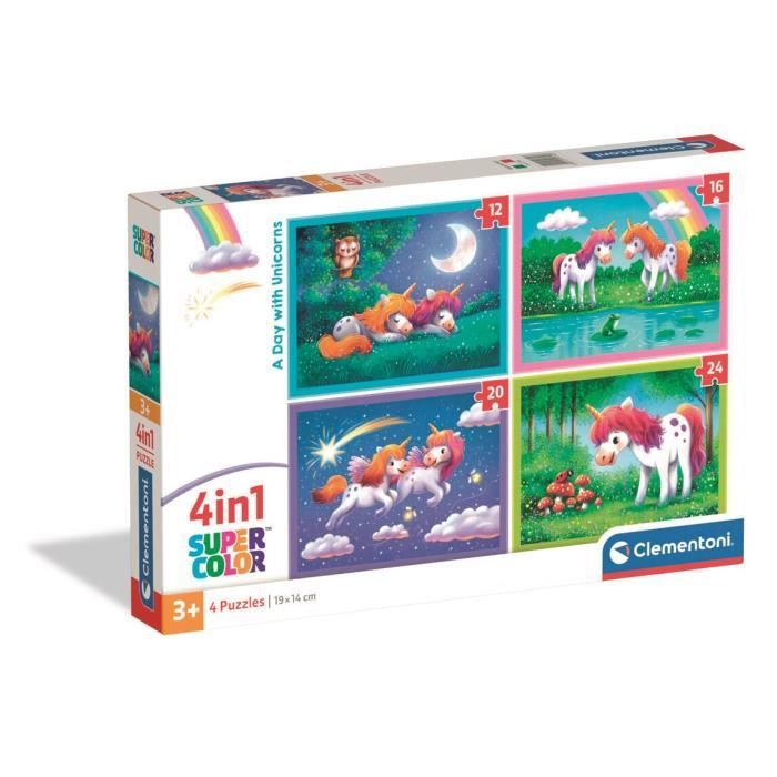 CLEMENTONI - 4 in 1 Puzzle - A Day with Unicorns