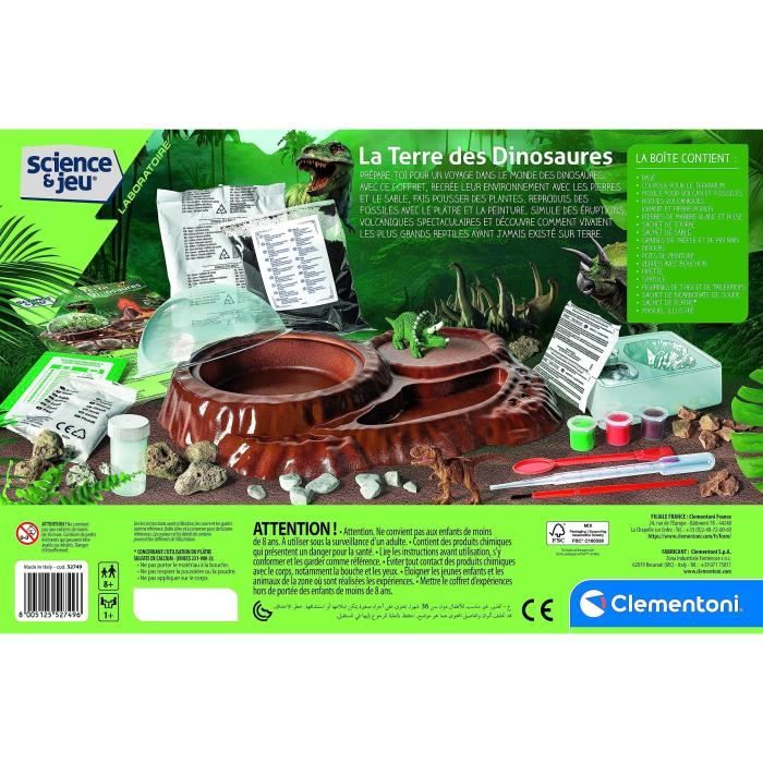 Clementoni - Science and play - The world of dinosaurs - Terrarium to create + 3 dinosaur figurines - Made in Italy