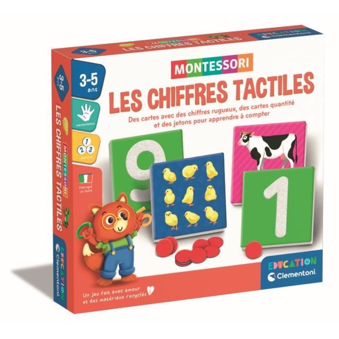 Montessori - Clementoni - Tactile numbers - Educational game learning numbers - 10 rough number cards - Ages 3 and up