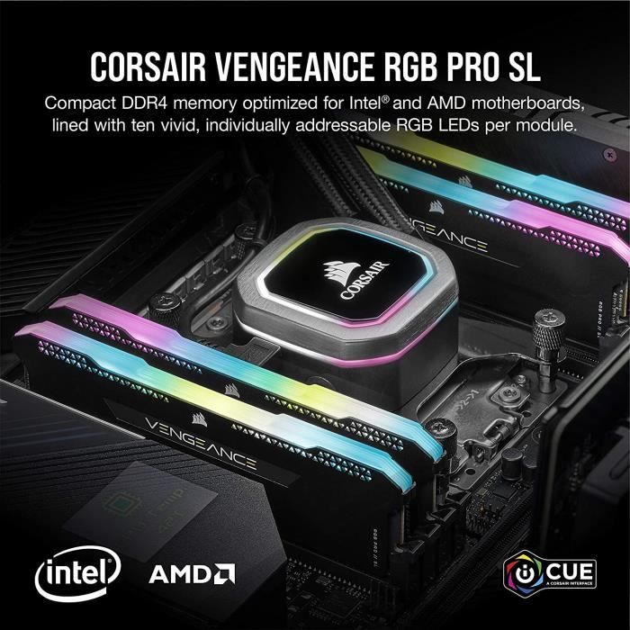 CORSAIR DDR4 PC Memory - VENGEANCE RGB PRO SL 32GB (2x16GB) - 3200Mhz - CAS16 - Black (CMH32GX4M2E3200C16)