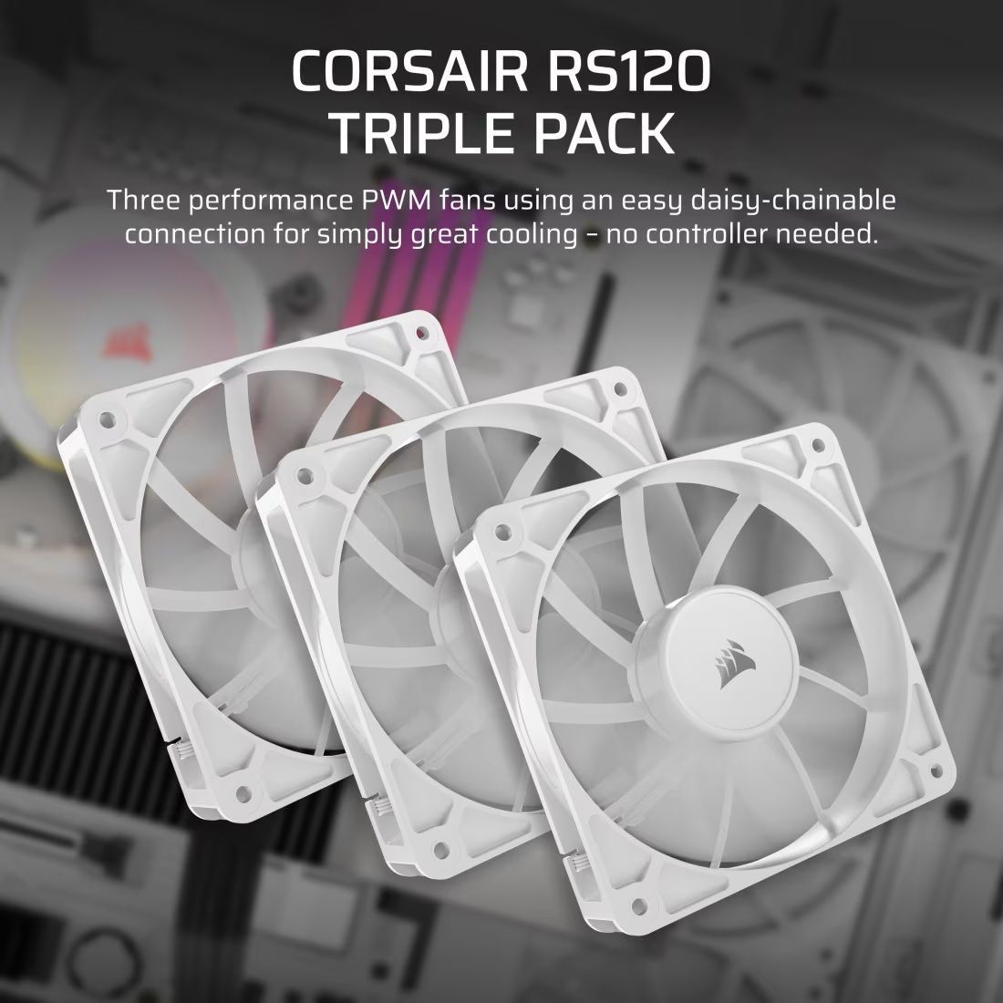 Pack of 3 120mm PWM fans - CORSAIR - RS120 - White