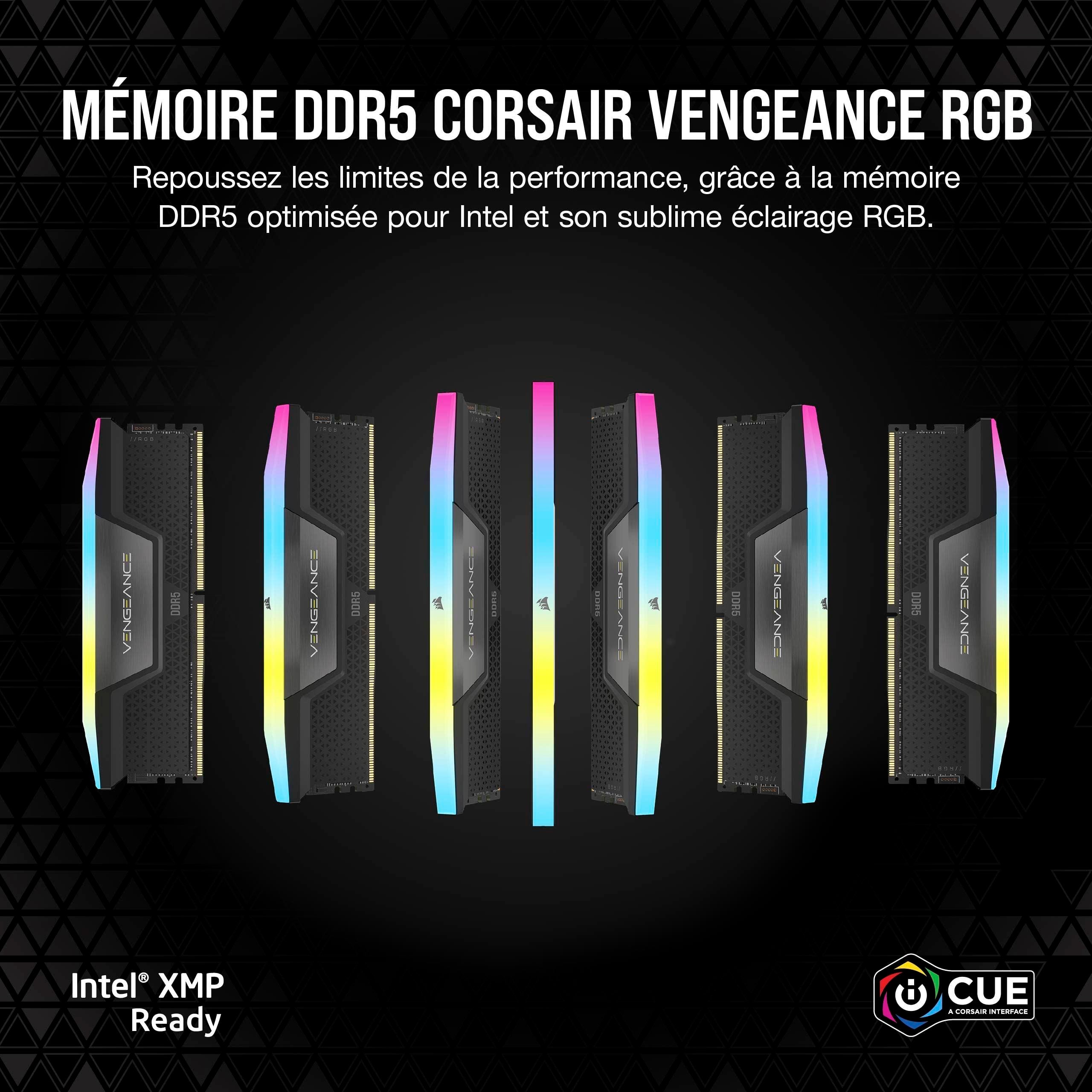 Mémoire RAM - CORSAIR - CMH64GX5M2B5200C40 - 64 Go 2x 32 Go - VENGEANCE RGB DDR5 Black Heatspreader 5200MT/s - DIMM - CL 40