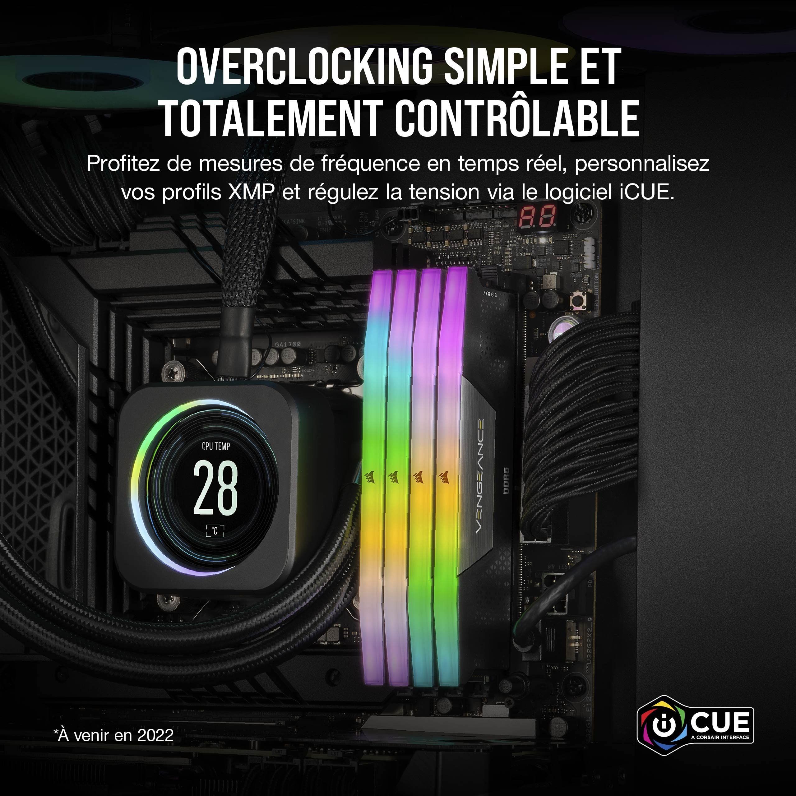 Mémoire RAM - CORSAIR - CMH64GX5M2B5200C40 - 64 Go 2x 32 Go - VENGEANCE RGB DDR5 Black Heatspreader 5200MT/s - DIMM - CL 40