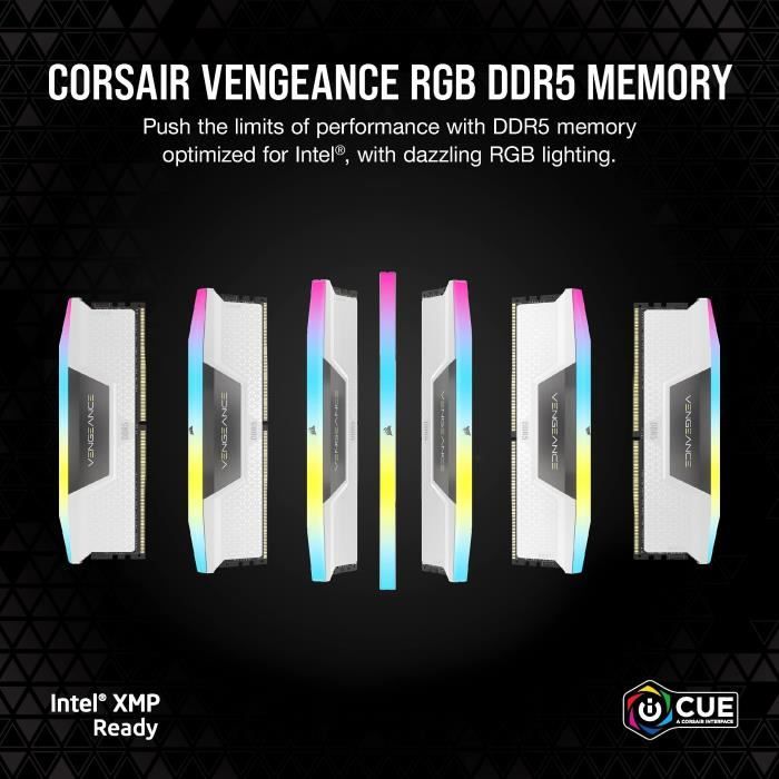 Corsair Vengeance RGB DDR5 - 32GB 2x16gb DIMM - 6000MHz - Unbuffered, 40-40-40-77, XMP 3.0, White Heatspreader, RGB LED, 1.35V