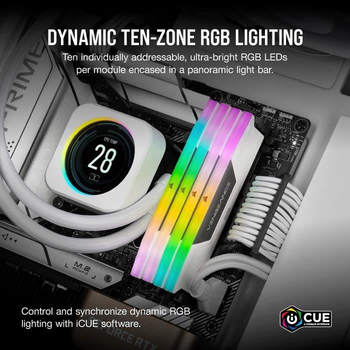 Corsair Vengeance RGB DDR5 - 32GB 2x16gb DIMM - 6000MHz - Unbuffered, 40-40-40-77, XMP 3.0, White Heatspreader, RGB LED, 1.35V