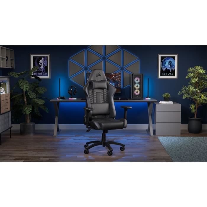 CORSAIR - Office chair - Gaming armchair - TC100 RELAXED - Faux leather - Ergonomic - Adjustable armrests - Black - (CF-9010050-WW)