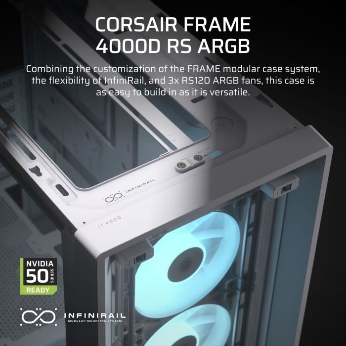 PC Case - CORSAIR - FRAME 4000D RS ARGB Series - Mid-Tower - 3 ARGB Fans - White