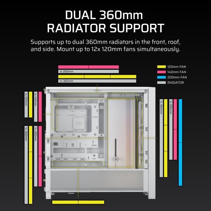 PC Case - CORSAIR - FRAME 4000D RS ARGB Series - Mid-Tower - 3 ARGB Fans - White
