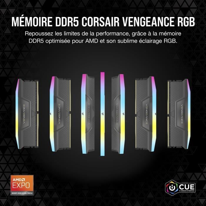 RAM Memory - CORSAIR - Vengeance RGB DDR5 RAM 64GB (2x32GB) 6000MHz CL30 AMD Expo iCUE Compatible - Gray (CMH64GX5M2B6000Z30)