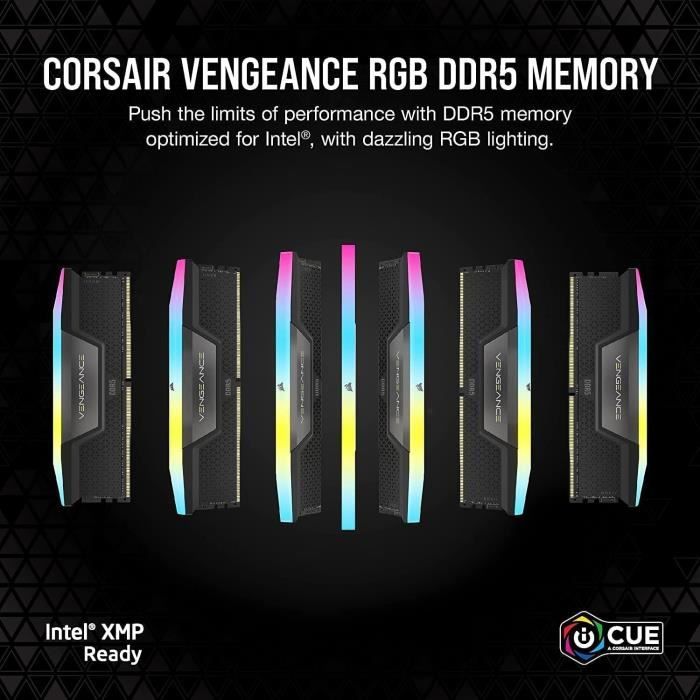 RAM Memory - CORSAIR - Vengeance RGB DDR5 RAM 64GB (2x32GB) 6400MHz CL32 Intel XMP iCUE Compatible - Black (CMH64GX5M2B6400C32)