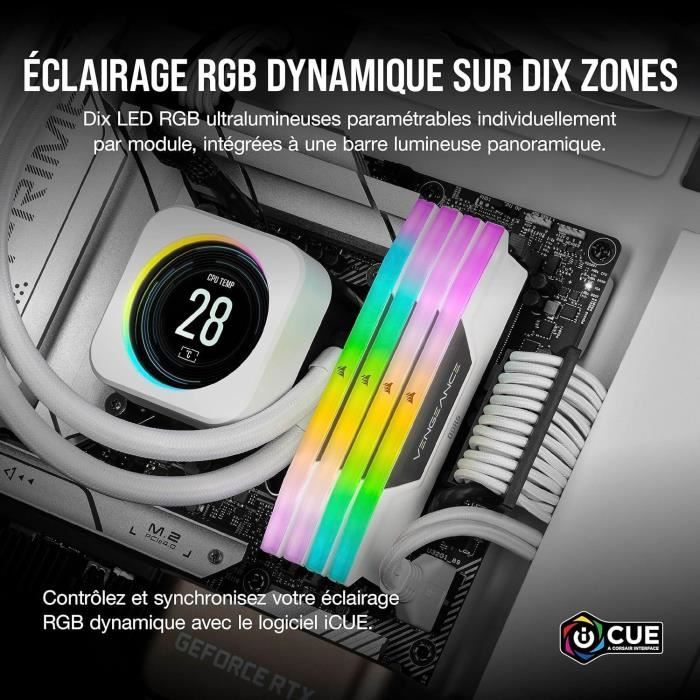 Corsair Vengeance RGB DDR5 32 GB (2 x 16 GB) 6000 MHz CL36 - White - Dual Channel Kit 2 RGB DDR5 PC5-48000 RAM strips -