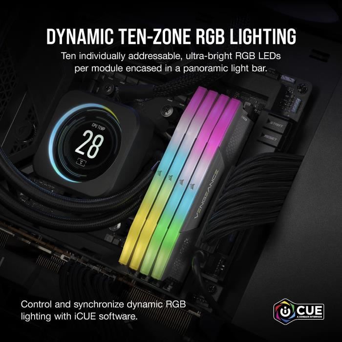RAM Memory - CORSAIR - Vengeance RGB DDR5 RAM 32GB (2x16GB) 6000MHz CL36 AMD Expo iCUE Compatible - Gray (CMH32GX5M2E6000Z36)