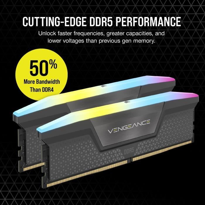 RAM Memory - CORSAIR - Vengeance RGB DDR5 RAM 32GB (2x16GB) 6000MHz CL36 AMD Expo iCUE Compatible - Gray (CMH32GX5M2E6000Z36)