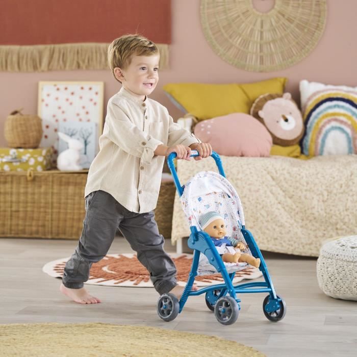Teddy bear stroller - COROLLE - 30cm baby doll accessory - Blue - Light and easy to use