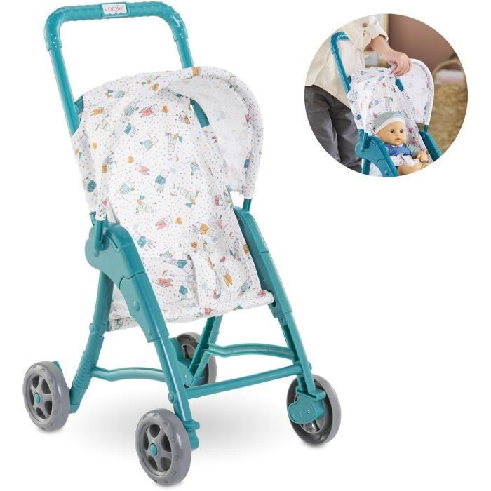 Teddy bear stroller - COROLLE - 30cm baby doll accessory - Blue - Light and easy to use