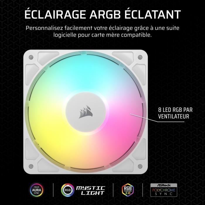 120mm ARGB Fan - CORSAIR - RS120 - White - High-performance cooling and ARGB lighting effects