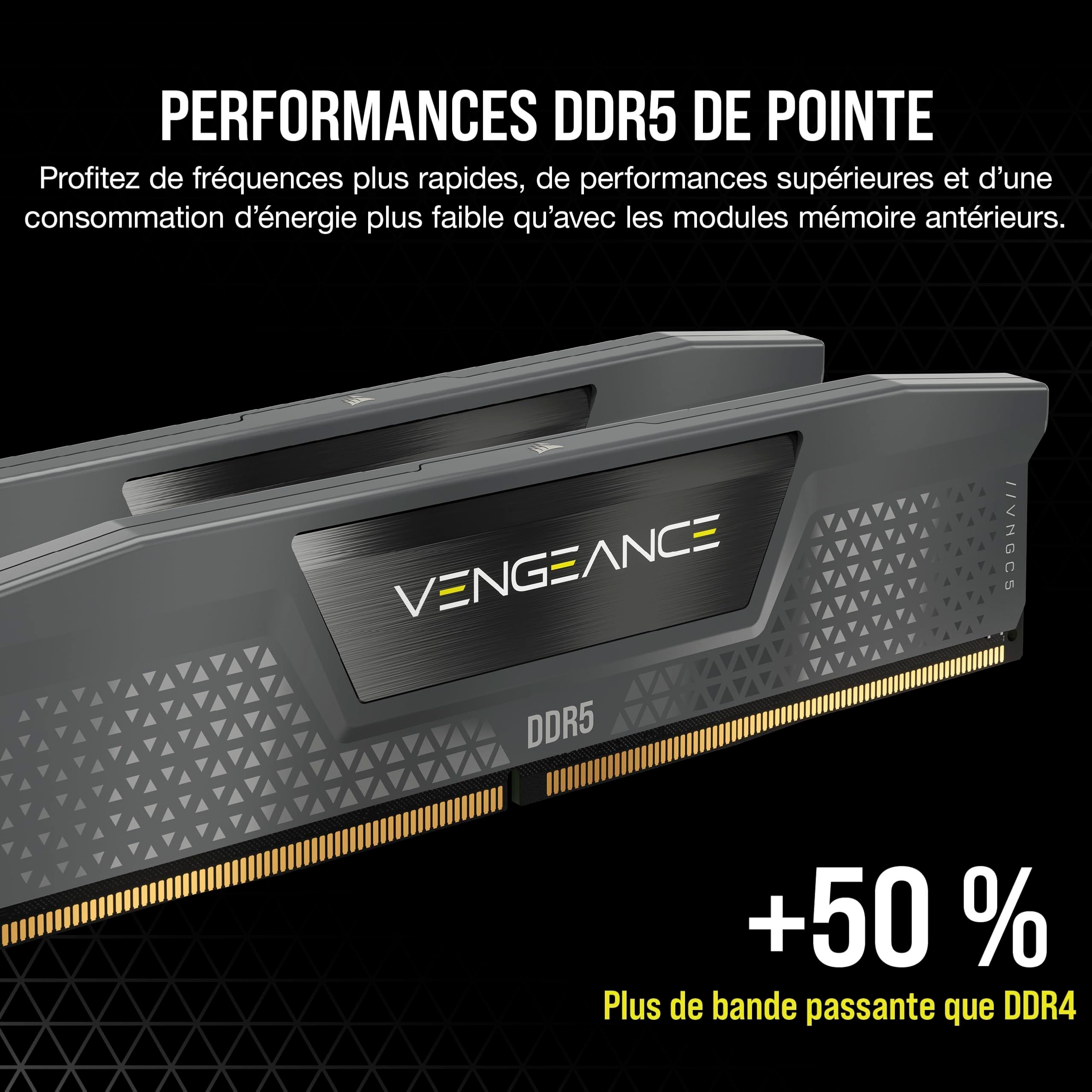 Mémoire RAM - CORSAIR - CMK32GX5M2B6400Z36 - 32 Go 2x 16 Go - VENGEANCE DDR5 Grey Heatspreader 6400MT/s - DIMM - CL 36