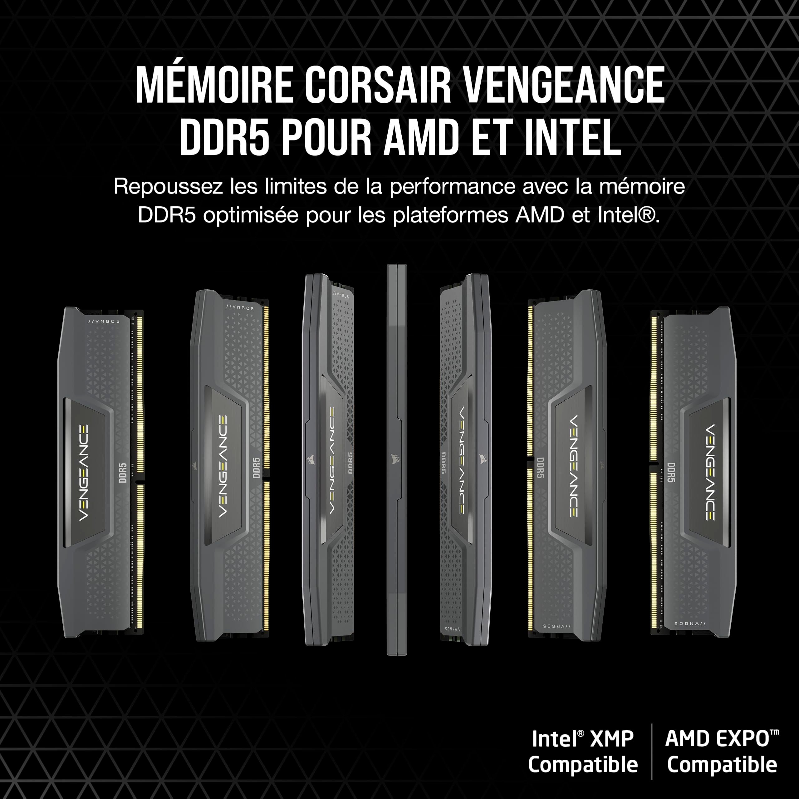Mémoire RAM - CORSAIR - CMK32GX5M2B6400Z36 - 32 Go 2x 16 Go - VENGEANCE DDR5 Grey Heatspreader 6400MT/s - DIMM - CL 36