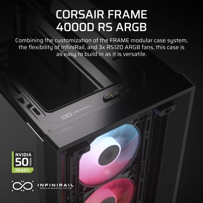PC Case - CORSAIR - FRAME 4000D RS ARGB Series - Mid-Tower - 3 ARGB Fans - Black