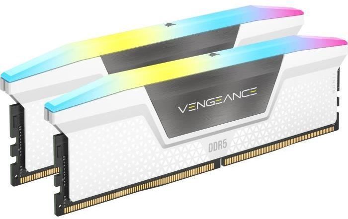 Mémoire RAM - CORSAIR - CMH32GX5M2B6000Z30W - 32 Go 2x 16 Go - VENGEANCE RGB DDR5 White Heatspreader - 6000MT/s - DIMM - CL 30