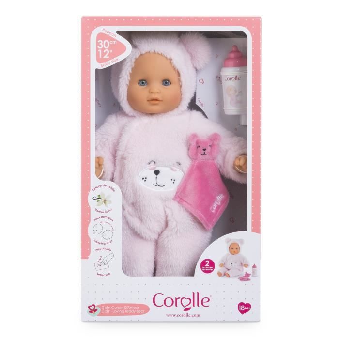 My First COROLLE Baby Doll - Baby Calin Love Bear - 30 cm - 2 accessories - vanilla scent - from 18 months