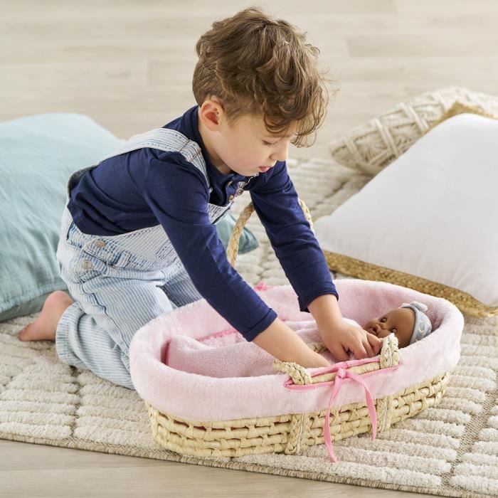 Baby doll accessories - COROLLE - Pink plush bassinet set - for 36 and 42 cm baby dolls - from 3 years old