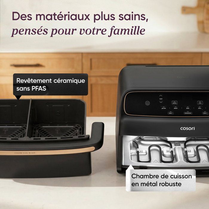 Friteuse sans huile COSORI - Air Fryer Dual Blaze Twinfry Compact - Capacité 8,6L - 2700 W - Blanc