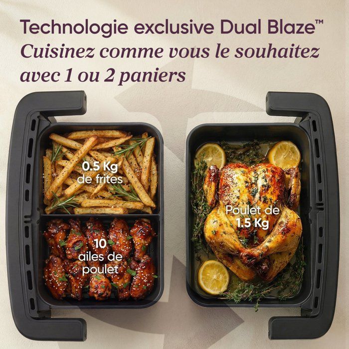 Friteuse sans huile COSORI - Air Fryer Dual Blaze Twinfry Compact - Capacité 8,6L - 2700 W - Blanc