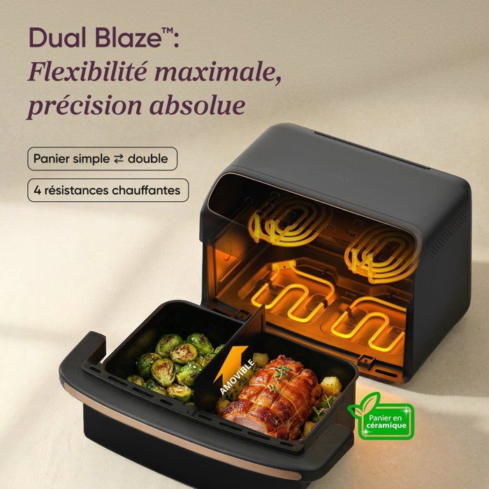 Friteuse sans huile COSORI - Air Fryer Dual Blaze Twinfry Compact - Capacité 8,6L - 2700 W - Blanc