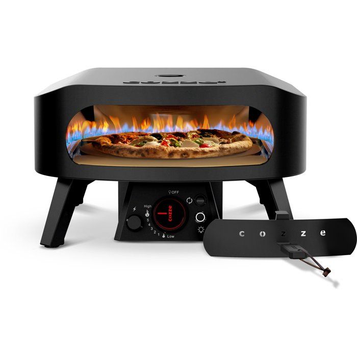 Gas Pizza Oven - COZZE - 13 - Rotating Stone - Thermometer - 6.0 kW - Up to 630 °C - LED Button - Black