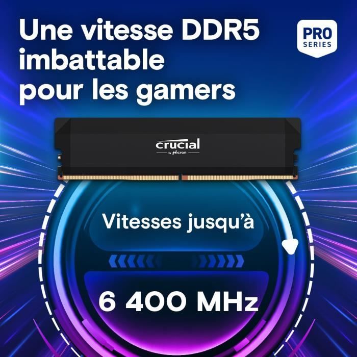 CRUCIAL Memory RAM PRO DDR5 - 6400 MHZ - 32GB Kit (16GBx2 - OC Gaming Memory Black - CP2K16G64C38U5B