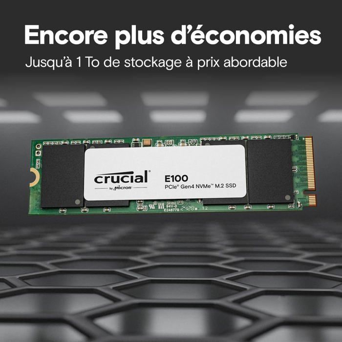 Internal SSD - CRUCIAL - E100 - 480 GB - PCIe Gen4 NVMe M.2 - Up to 470 MB/s