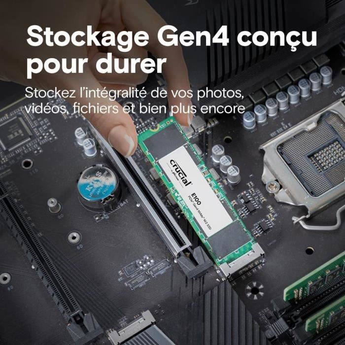 Internal SSD - CRUCIAL - E100 - 1 TB - PCIe Gen4 NVMe M.2 - Up to 5000 MB/s