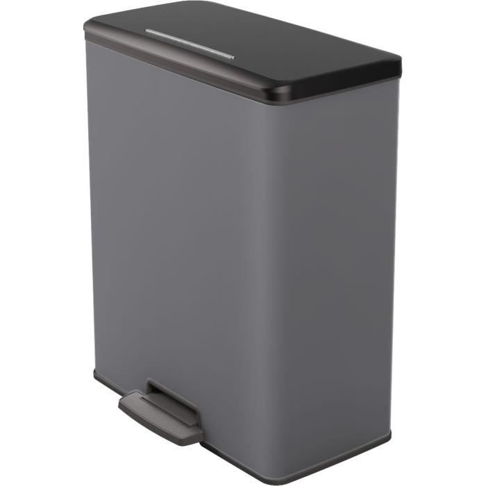 Duo Rectangle Trash Can - DECO BIN - CURVER - 52L (26+26L) - 49 x 32 x 61 cm - Anthracite