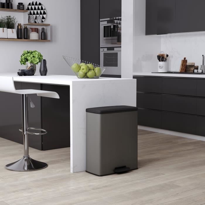 Rectangle Trash Can - DECO BIN - CURVER - 65L - Large capacity - 49 x 32 x 61 cm - Anthracite