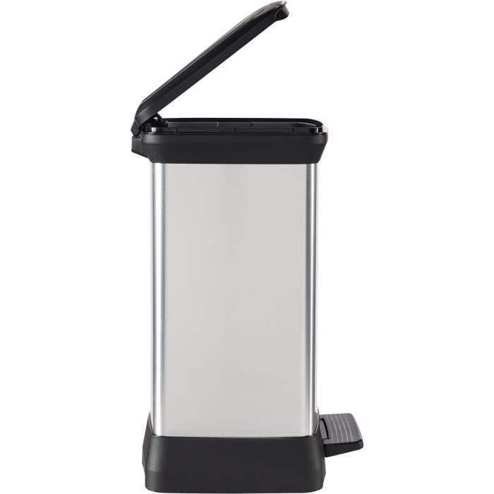 Rectangle Trash Can - DECO BIN - CURVER - 50L - Elegant Design - 39 x 29 x 51 cm - Metallic Grey