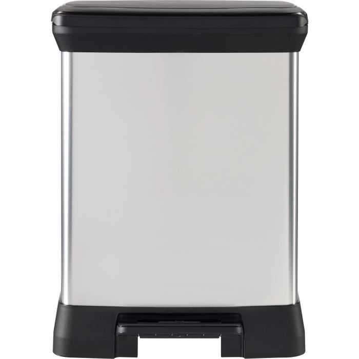 Rectangle Trash Can - DECO BIN - CURVER - 50L - Elegant Design - 39 x 29 x 51 cm - Metallic Grey