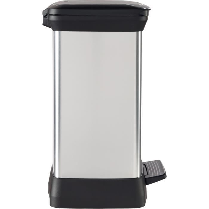Rectangle Trash Can - DECO BIN - CURVER - 50L - Elegant Design - 39 x 29 x 51 cm - Metallic Grey