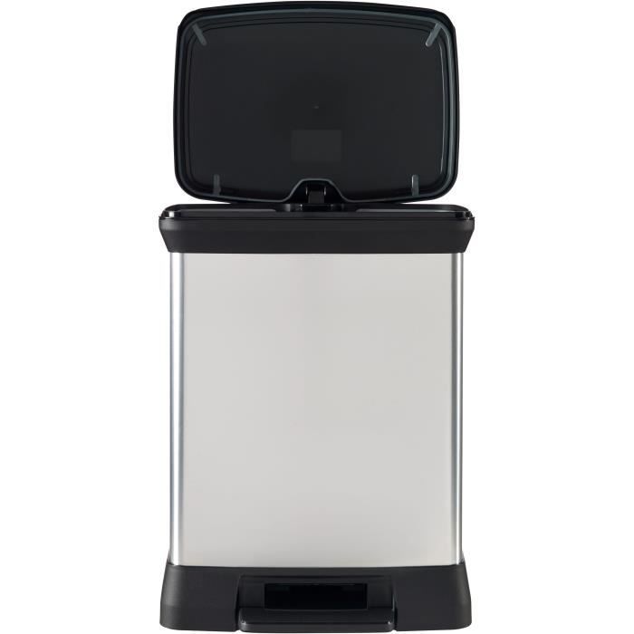 Rectangle Trash Can - DECO BIN - CURVER - 50L - Elegant Design - 39 x 29 x 51 cm - Metallic Grey